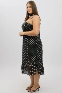 Black Polka Dot Midi Dress Sleeveless Ruffle With Scarf -You And All Fashion Store ced3459 116rb polka dot 4