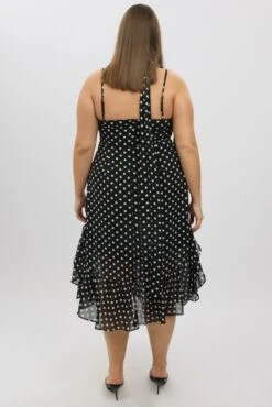 Black Polka Dot Midi Dress Sleeveless Ruffle With Scarf -You And All Fashion Store ced3459 116rb polka dot 5