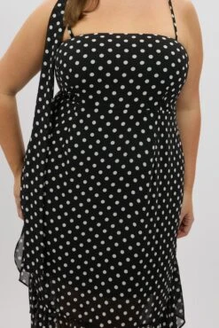 Black Polka Dot Midi Dress Sleeveless Ruffle With Scarf -You And All Fashion Store ced3459 116rb polka dot 6