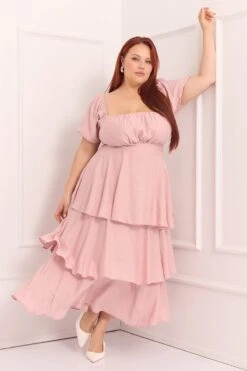 Pink Layered Maxi Dress Short Sleeve