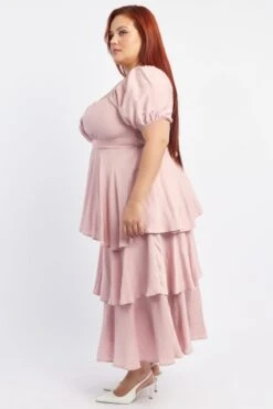 Pink Layered Maxi Dress Short Sleeve -You And All Fashion Store ced3536 127r pink 4
