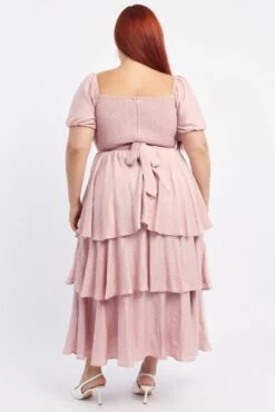 Pink Layered Maxi Dress Short Sleeve -You And All Fashion Store ced3536 127r pink 5