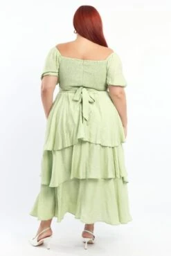 Green Layered Maxi Dress Short Sleeve -You And All Fashion Store ced3536 127rb sage 4