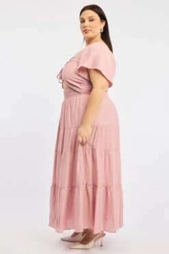 Pink Maxi Dress Short Sleeve Ruched Cut Out -You And All Fashion Store ced3547 116r dusty pink 3