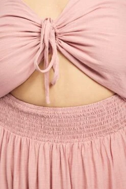 Pink Maxi Dress Short Sleeve Ruched Cut Out -You And All Fashion Store ced3547 116r dusty pink 5