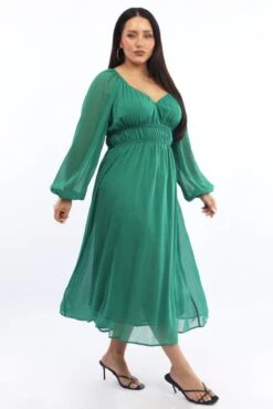 Green Midi Dress Long Sleeve Chiffon -You And All Fashion Store ced3548 123r forest 3