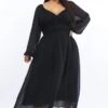 Black Midi Dress Long Sleeve Chiffon