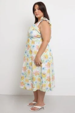 Yellow Floral Midi Dress Sleeveless Tie Strap -You And All Fashion Store ced3552 122rb floral 3