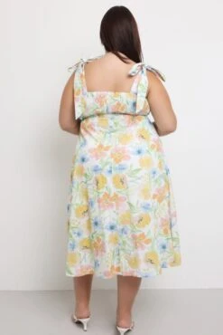 Yellow Floral Midi Dress Sleeveless Tie Strap -You And All Fashion Store ced3552 122rb floral 4