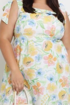 Yellow Floral Midi Dress Sleeveless Tie Strap -You And All Fashion Store ced3552 122rb floral 5