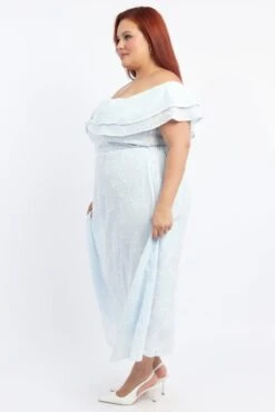 Blue Maxi Dress Off Shoulder Ruffle -You And All Fashion Store ced3563 127rb light blue 3