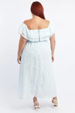 Blue Maxi Dress Off Shoulder Ruffle -You And All Fashion Store ced3563 127rb light blue 4