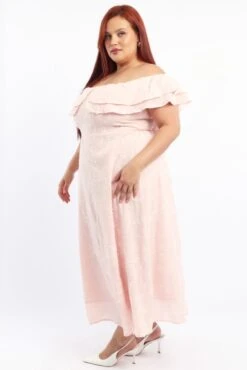 Pink Maxi Dress Off Shoulder Ruffle -You And All Fashion Store ced3563 127rb pale pink 3