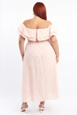 Pink Maxi Dress Off Shoulder Ruffle -You And All Fashion Store ced3563 127rb pale pink 4