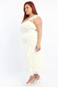 White Midi Dress Sleeveless Lace Ruffle -You And All Fashion Store ced3612 123r cream 3