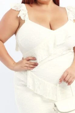 White Midi Dress Sleeveless Lace Ruffle -You And All Fashion Store ced3612 123r cream 5