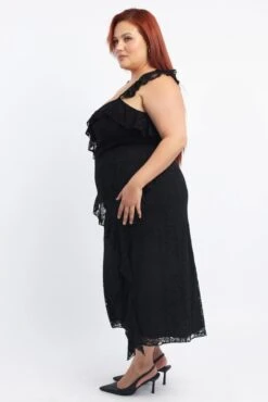 Black Midi Dress Sleeveless Lace Ruffle -You And All Fashion Store ced3612 123rb black 3