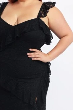 Black Midi Dress Sleeveless Lace Ruffle -You And All Fashion Store ced3612 123rb black 5