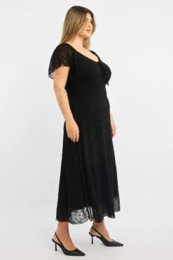 Black Midi Dress Short Sleeve Ruched Lace -You And All Fashion Store ced3629 84r black 3