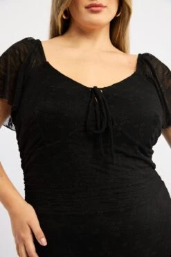 Black Midi Dress Short Sleeve Ruched Lace -You And All Fashion Store ced3629 84r black 5