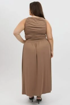 Brown Maxi Dress Sleeveless Ruched Jersey -You And All Fashion Store ced3631 84r mocha 5
