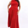Red Maxi Dress Sleeveless Ruched Jersey
