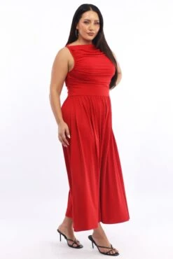 Red Maxi Dress Sleeveless Ruched Jersey -You And All Fashion Store ced3631 84rb cherry 3
