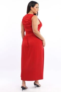 Red Maxi Dress Sleeveless Ruched Jersey -You And All Fashion Store ced3631 84rb cherry 4