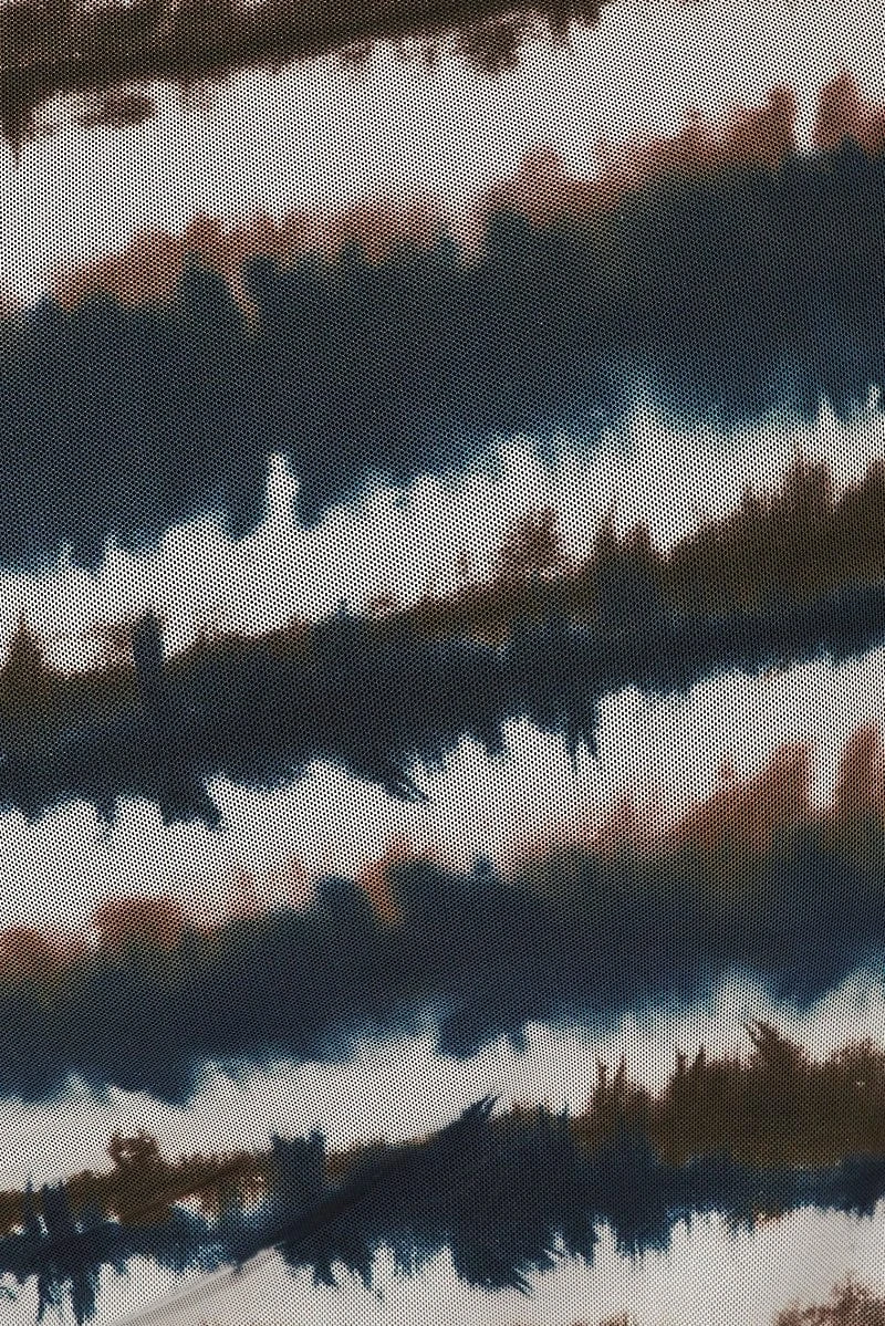 Brown Abstract Bodycon Ruched Mesh Dress 6 Brown Abstract Bodycon Ruched Mesh Dress - Image 6