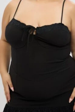 Black Lace Hem Frill Shoestring Strap Fitted Minidress -You And All Fashion Store ced4234 35a black 6