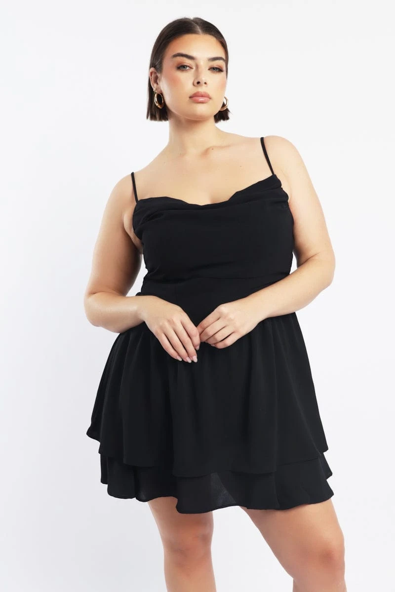 Black Shoestring Strap Cowl Neck Minidress 1 Black Shoestring Strap Cowl Neck Minidress