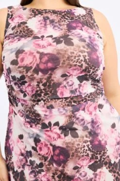 Brown Animal Print Midi Dress Sleeveless Mesh Hanky Hem 9 Brown Animal Print Midi Dress Sleeveless Mesh Hanky Hem -You And All Fashion Store ced4864 129rb animal pri 5