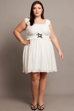 White Bow Detail Frill Sleeve Minidress -You And All Fashion Store ced5006 10a white 3