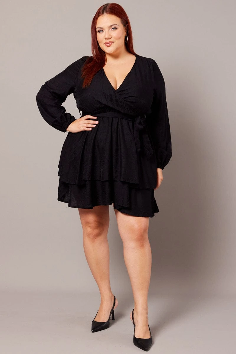 Black Tiered Cross Front Mini Dress 1 Black Tiered Cross Front Mini Dress