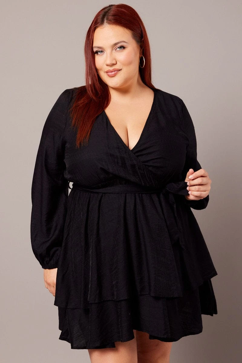 Black Tiered Cross Front Mini Dress 2 Black Tiered Cross Front Mini Dress - Image 2