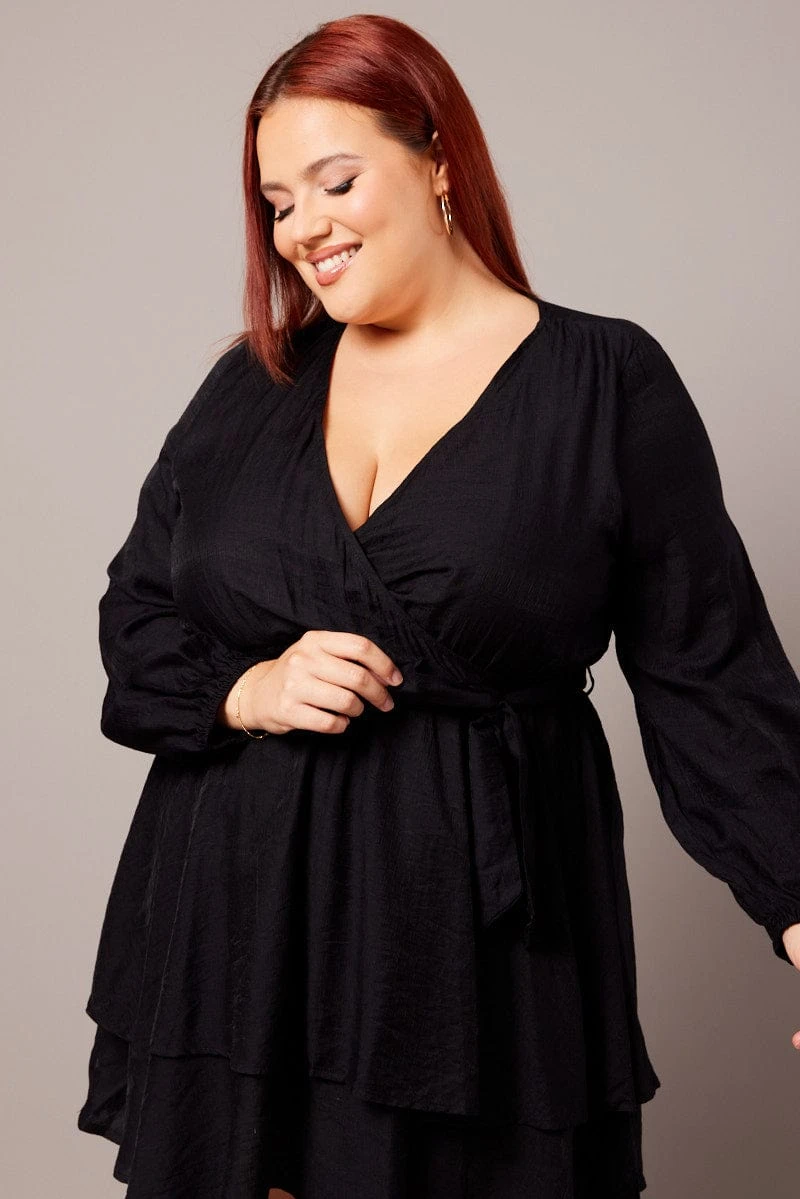 Black Tiered Cross Front Mini Dress 3 Black Tiered Cross Front Mini Dress - Image 3