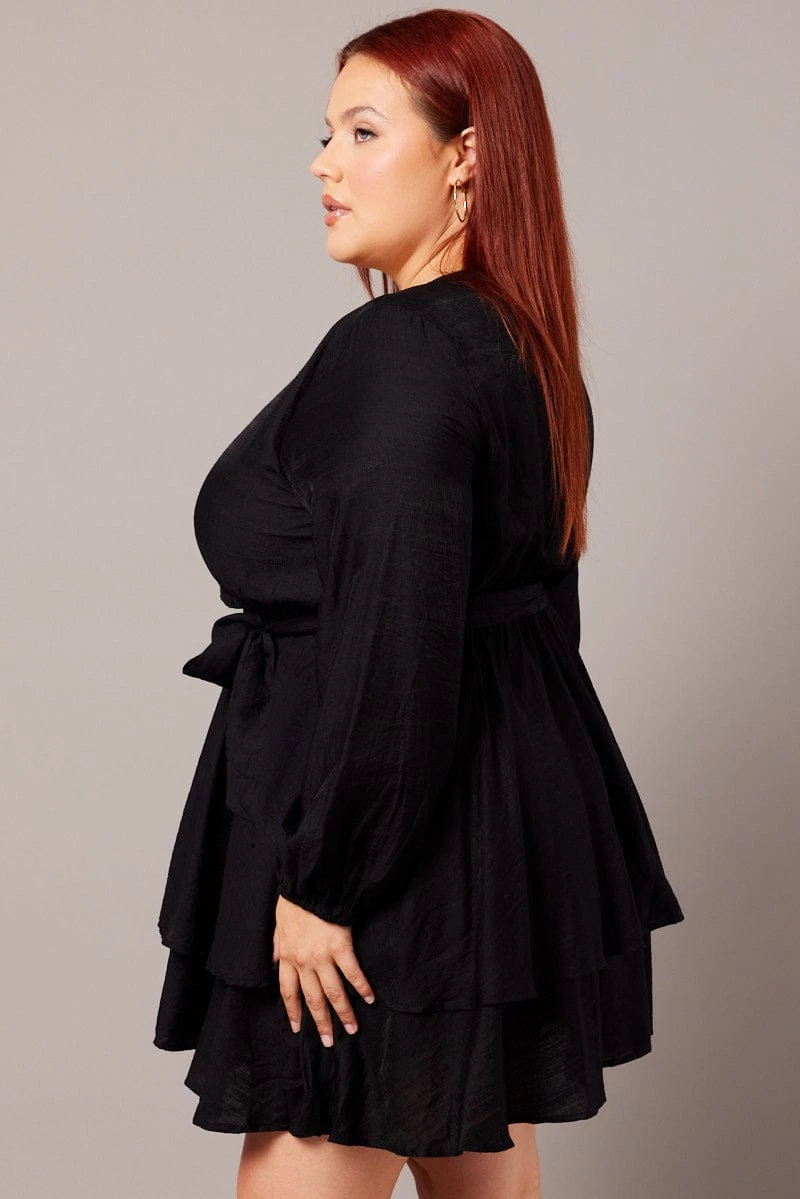 Black Tiered Cross Front Mini Dress 4 Black Tiered Cross Front Mini Dress - Image 4