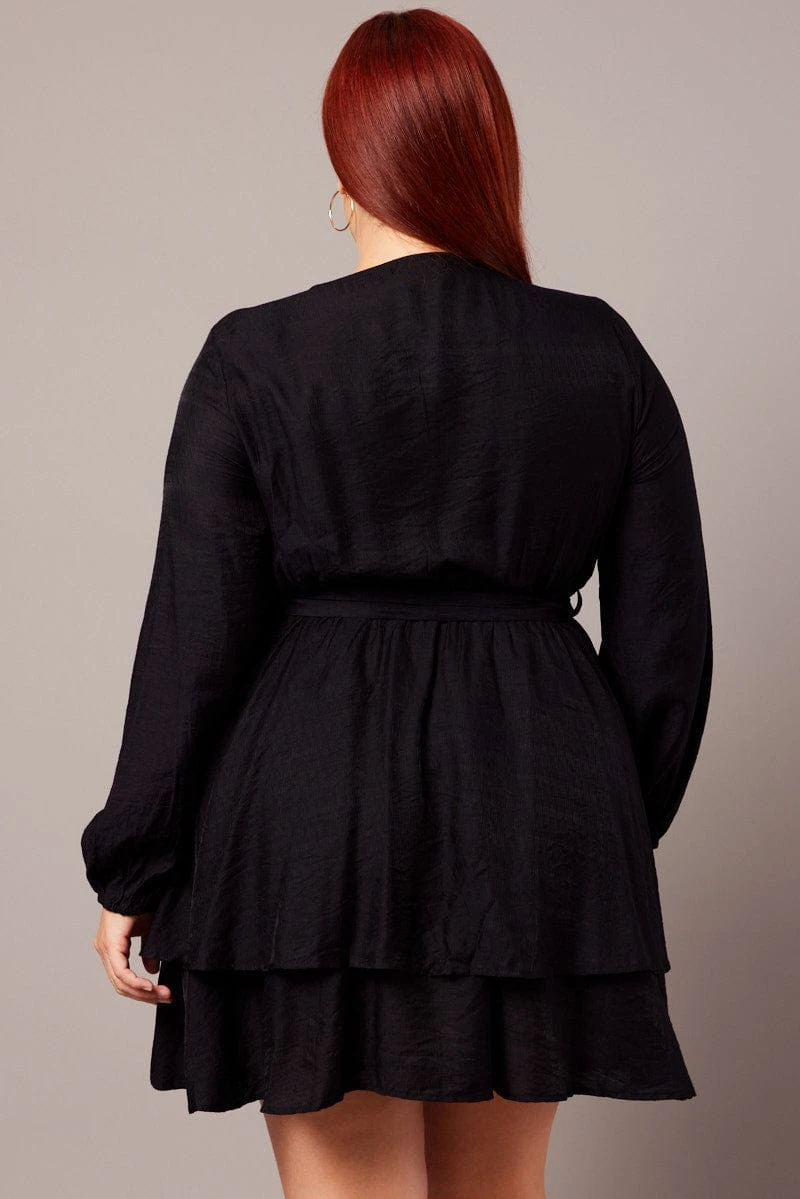 Black Tiered Cross Front Mini Dress 5 Black Tiered Cross Front Mini Dress - Image 5