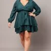Green Tiered Cross Front Mini Dress