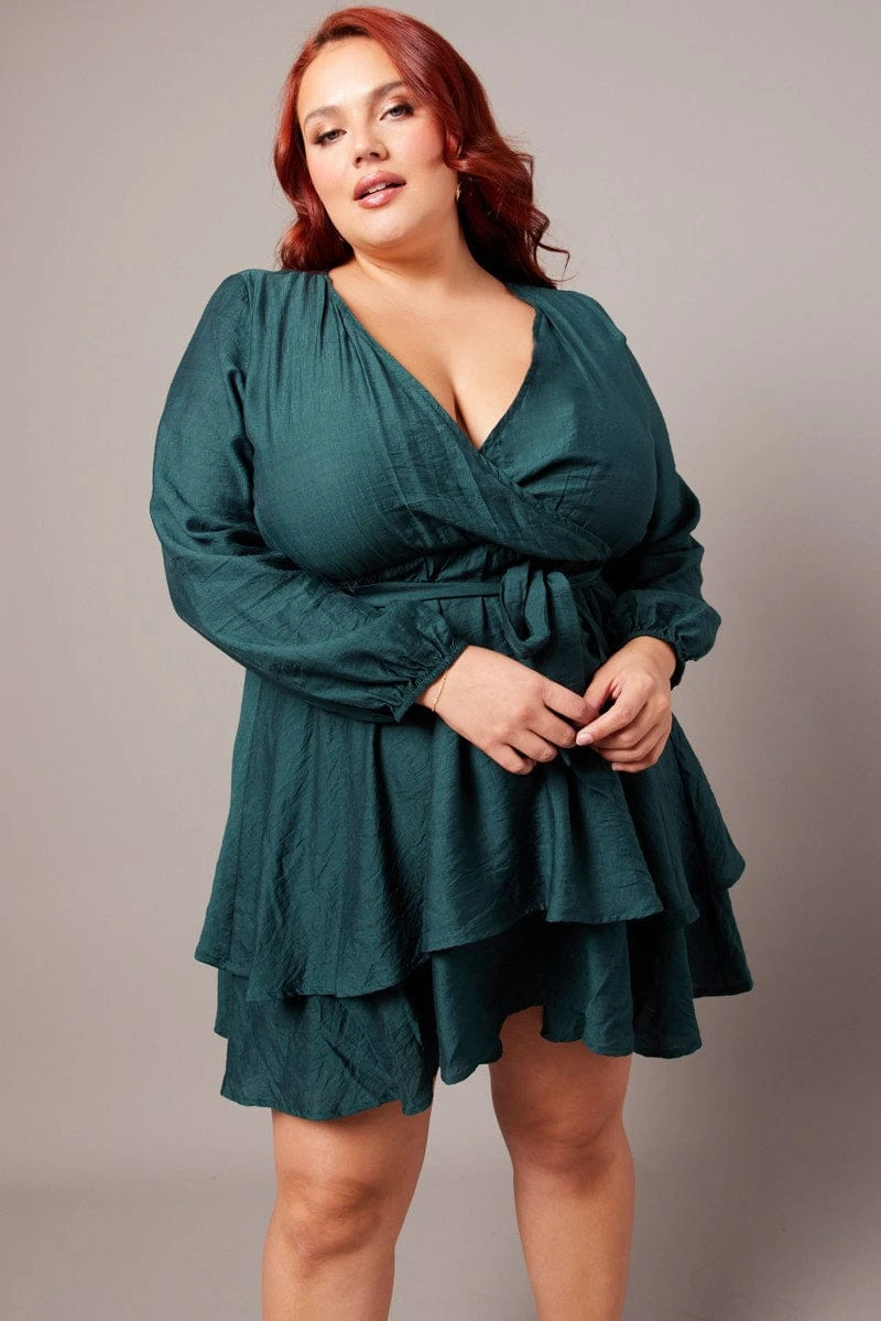 Green Tiered Cross Front Mini Dress 2 Green Tiered Cross Front Mini Dress - Image 2