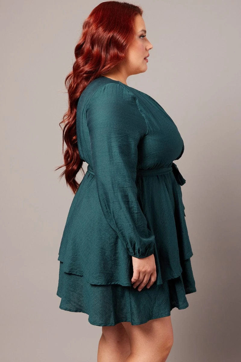 Green Tiered Cross Front Mini Dress 4 Green Tiered Cross Front Mini Dress - Image 4