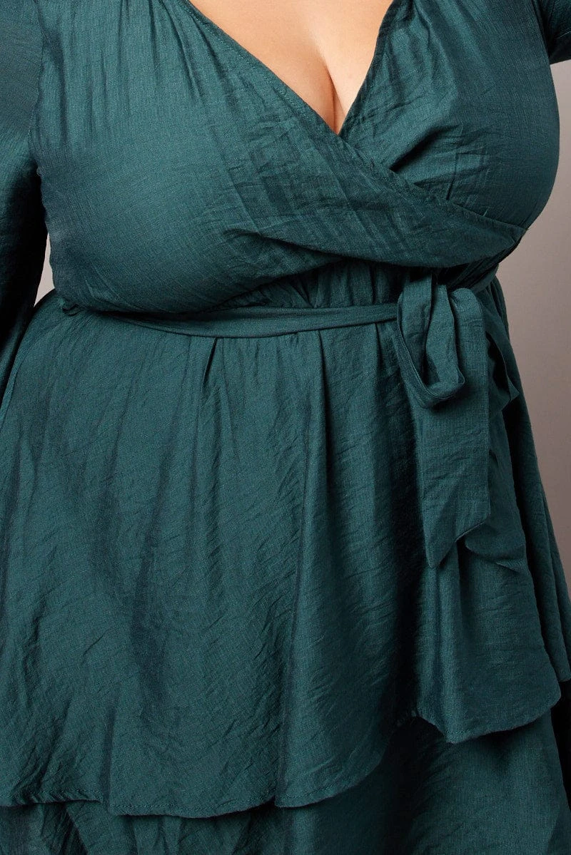 Green Tiered Cross Front Mini Dress 6 Green Tiered Cross Front Mini Dress - Image 6