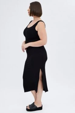 Black Bodycon Dress Rib Jersey Sleeveless Midi -You And All Fashion Store ced8504 36a black 4