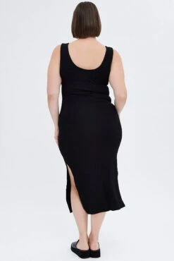 Black Bodycon Dress Rib Jersey Sleeveless Midi -You And All Fashion Store ced8504 36a black 5