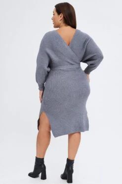 Grey Knit Dress Knee Length Crossover -You And All Fashion Store ced8674 40ab grey marle 5