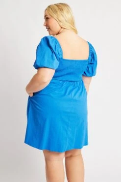 Blue Cotton Poplin Pleated Square Neck Minidress -You And All Fashion Store ced90061a 35ab cobalt 5