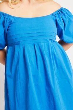 Blue Cotton Poplin Pleated Square Neck Minidress -You And All Fashion Store ced90061a 35ab cobalt 6