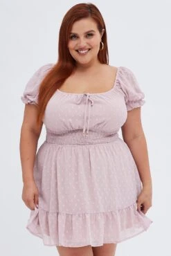 Pink Fit And Flare Dress Short Sleeve Ruched Bust -You And All Fashion Store ced9007a 33rb pink 3