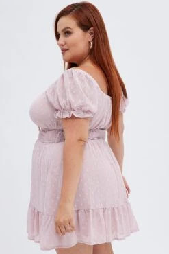 Pink Fit And Flare Dress Short Sleeve Ruched Bust -You And All Fashion Store ced9007a 33rb pink 4