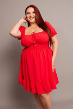 Red Gathered Bust Tie Front Shirred Waist Minidress -You And All Fashion Store ced9007g 35ab red 3